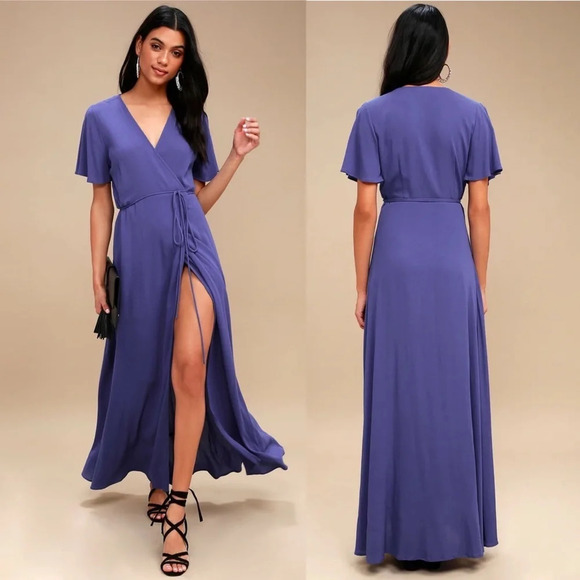 ✨NWT Lulus Royal Blue Much Obliged High Low Wrap Maxi Dress Size Small - Picture 1 of 12
